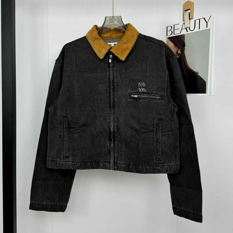 【I AM MARI】Fresh Denim Collar Short Jacket Virgin Mary Boro Zip Jacket (K2412LJ154-INDIGO)