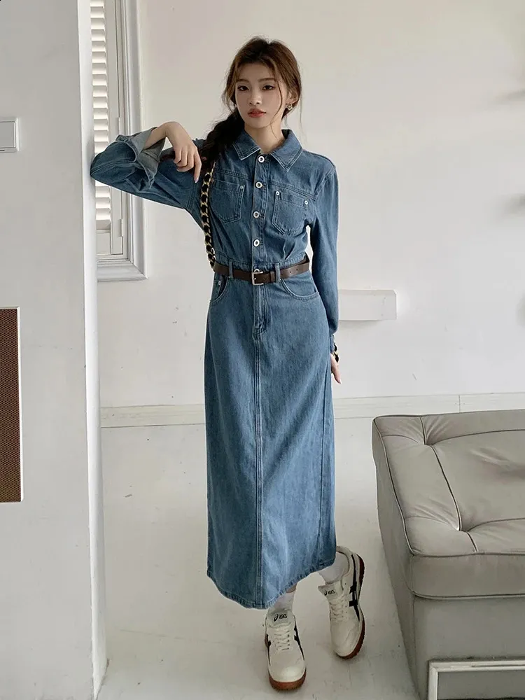 Korean Slim Denim Dress Floor-Length Casual Long Sleeve Single Breasted  Lapel Autumn Women from Dhgate Basic & Casual Dresses - price 104.46