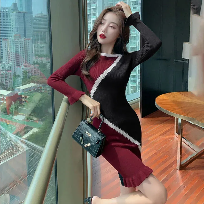 white christmas dresses Korean wool Knitted Dress – Couture Level Curves