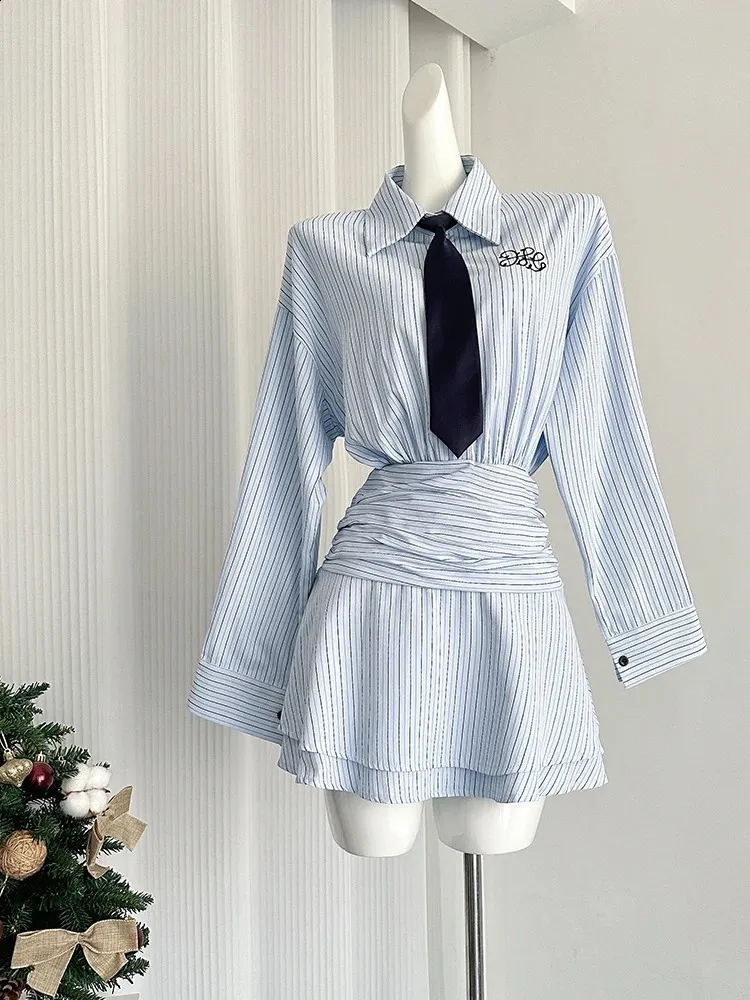 Autumn Korean Vintage Preppy Short Sleeve Mini Dress With Tie Women 2000s  Aesthetic Striped Frocks One-Piece from Dhgate Basic & Casual Dresses -  price 87.72