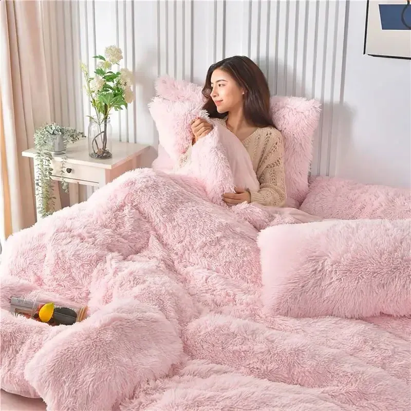 Pink Fluffy Blanket With Pillow Cover Pieces Set Wajade Fluffy Comforter Cover Set Rabbit Bubble Faux Fur Duvet Cover Luxury  Cozy Bedding Set Pieces With Zipper -1 Duvet Cover And Pillow Cases,Old  Pink Full Size Set