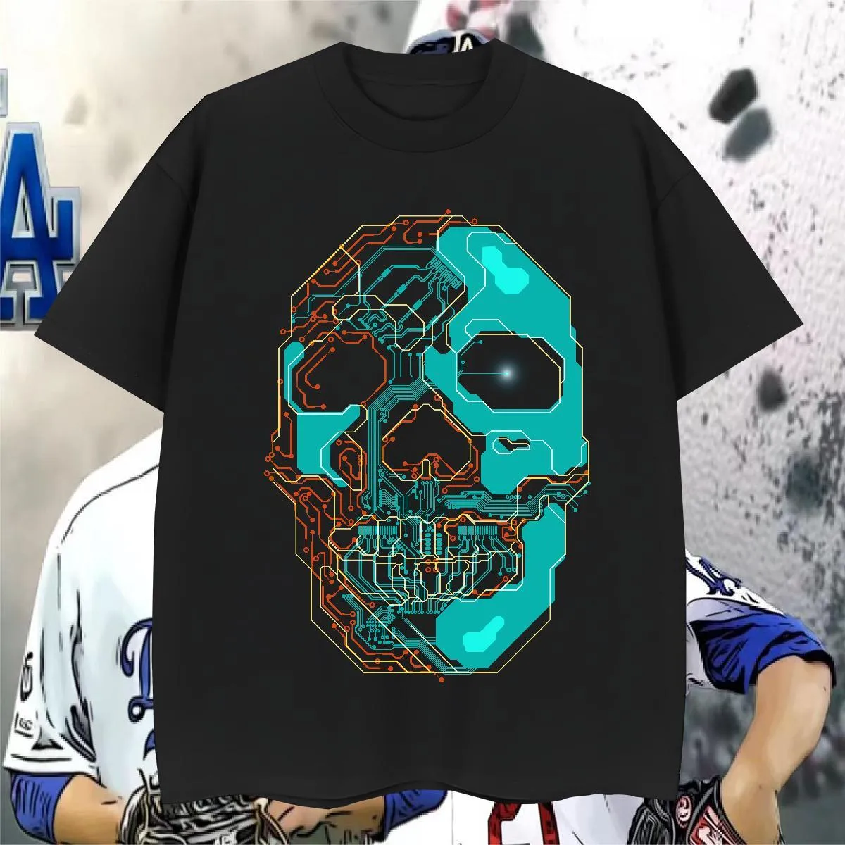 Premium Cotton Skull Print Tee - Oversized Fit, Breathable