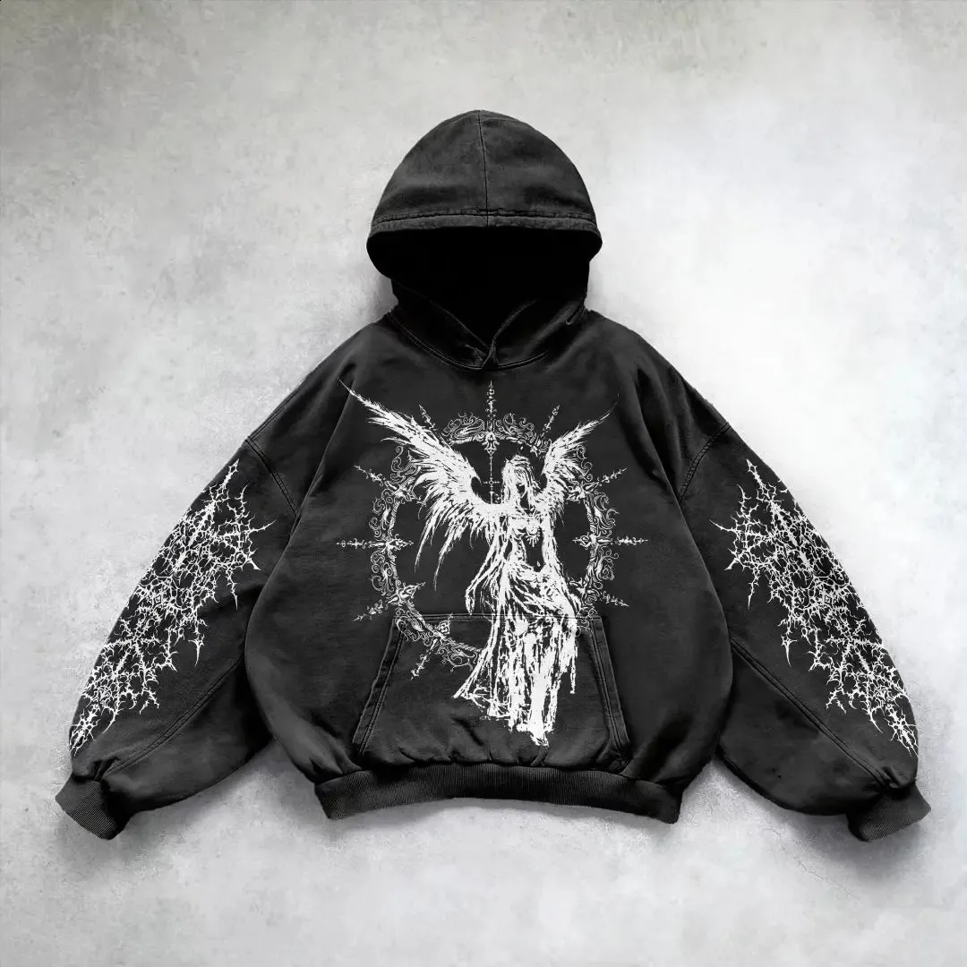 DHgate.com:Y2K Harajuku Patterned Hoodie Oversized Goth