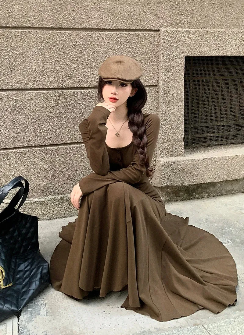 Elegant Korean Long Mermaid Bodycon evening dress for Women - Autumn Sexy Long Sleeve Vintage Slim Casual Mujer (Y2K) Elegant Korean Long Mermaid Bodycon evening dress for Women - Autumn Sexy Long Sleeve Vintage Slim Casual Mujer (Y2K)