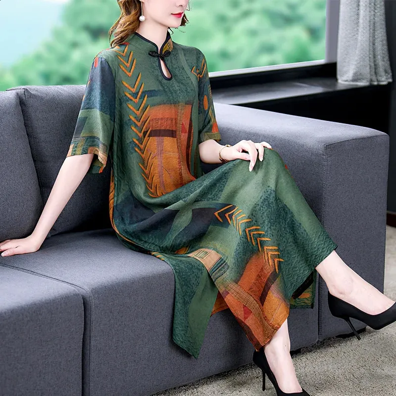 Womens Silk Short Sleeve Qipao Dress Medium Length Loose Knee Long Summer  Ethnic Style Retro Print from Dhgate Ethnic Clothing - price 93.2