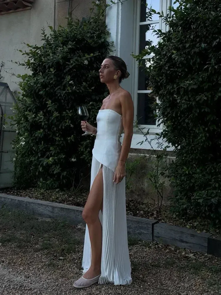 Save Big on Bulk Evening Dress With Ruffles Women's Off Shoulder Patchwork  Maxi Dress Elegant Ruffle Hem, High Slit, Summer Party Dress Best Deals 