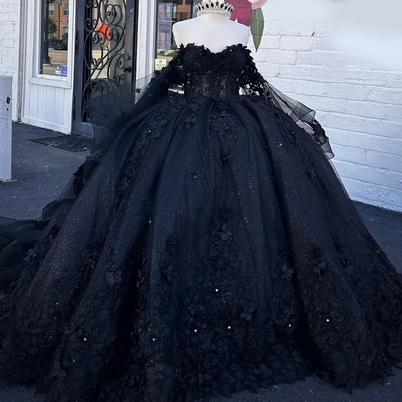 Black Shiny Quinceanera Dress Ball Gown Off The Shoulder Lace Applique  Beaded Crystal Bow Tulle Corset Sweet 16 Vestidos De 15 Anos from Dhgate  Quinceanera Dresses - price 304.21