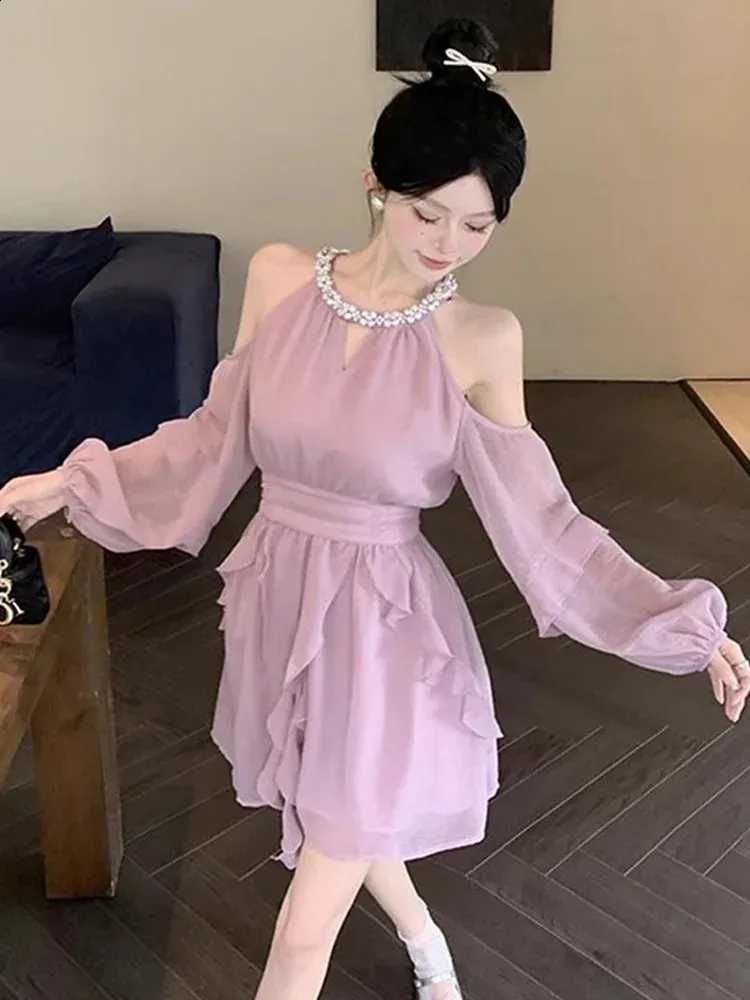 Autumn Fairy Pure Color Short Party Dress Korean Fashion Elegant