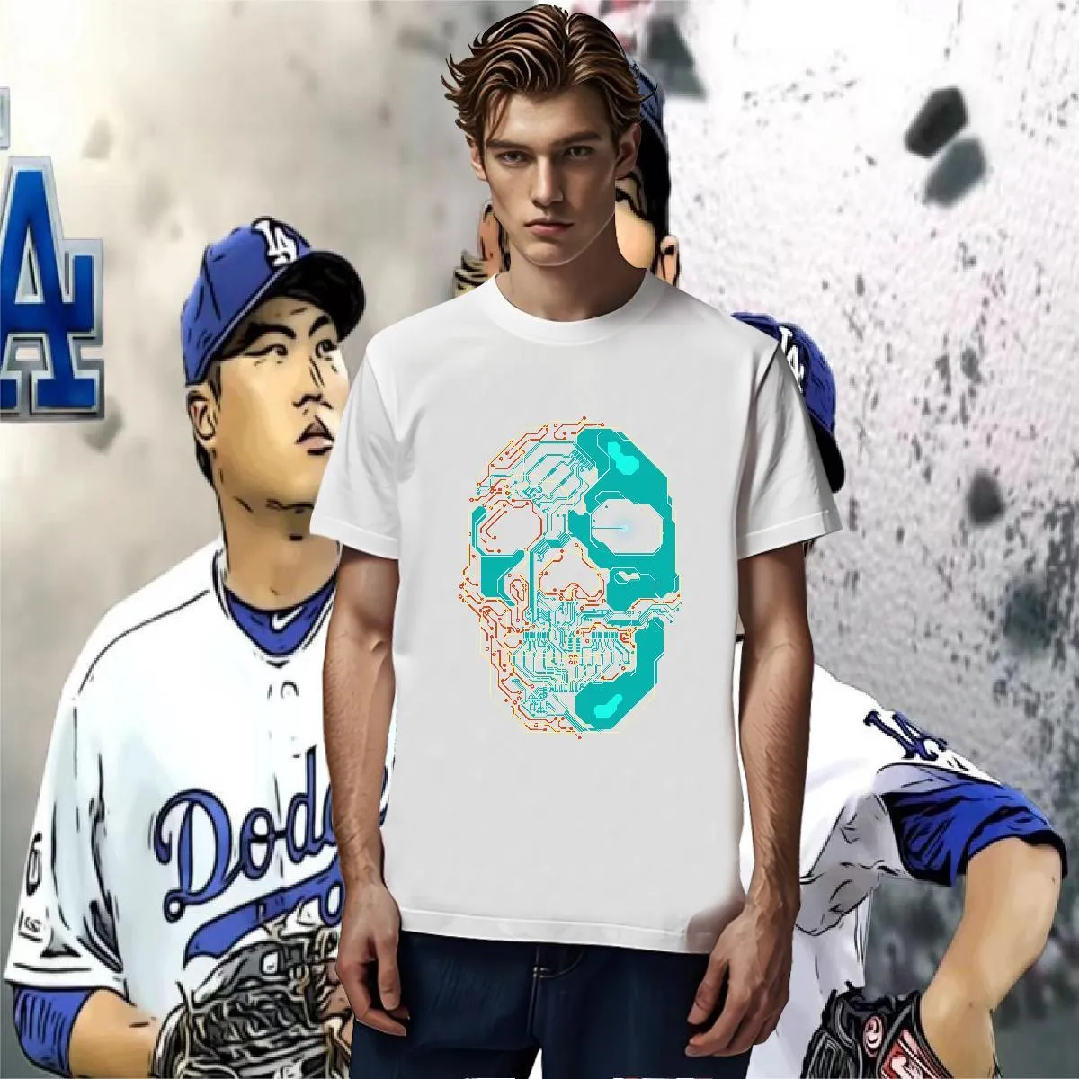 Premium Cotton Skull Print Tee - Oversized Fit, Breathable