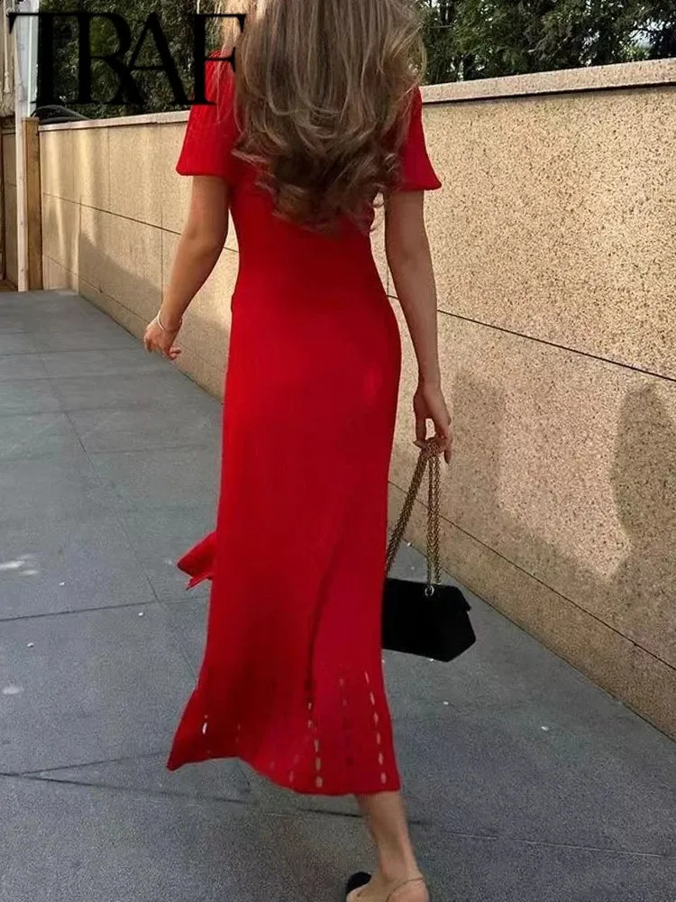 Autumn Red Knit Midi Dress - V Neck, Short Sleeve - Shop Now! Best Seller  from Dhgate Basic & Casual Dresses - price 97.37