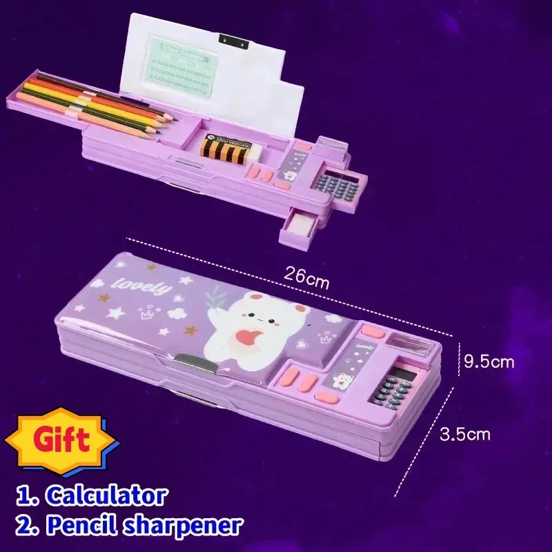 LilyBeauty Pop Up Multifunction Pencil Case For Girls And Boys, Cute Cartoon Pen Box Organizer Stationery With Sharpener, Scissors, Schedule, Whiteboard, Both Sides Open, Best Gifts For Kids(Blue