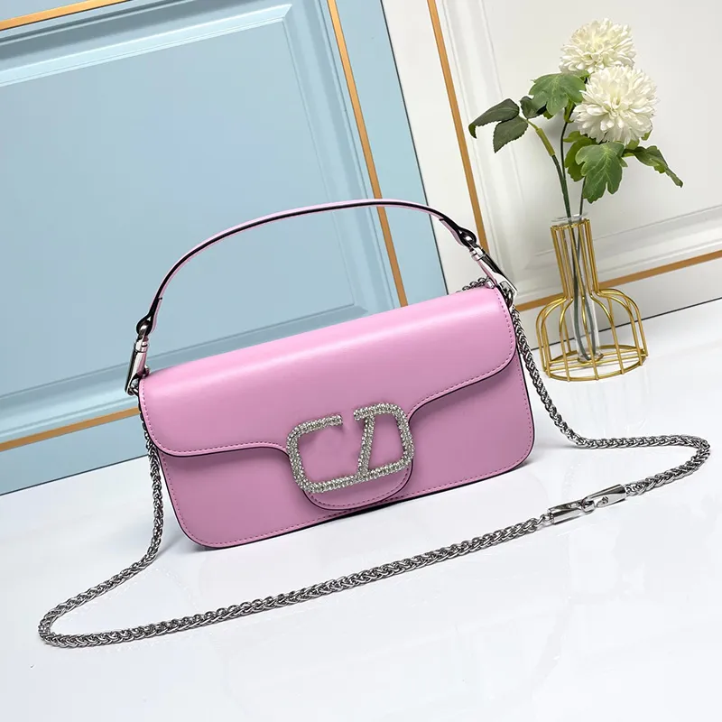Crystal Designer Pink Leather Shoulder Bag With Drill