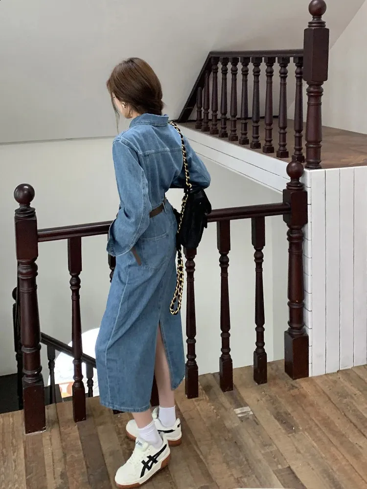 fitted lace wedding dress Denim Dress for Women Button Down Casual Long Sleeve Drawstring Midi Jean  Dresses with Pockets Blue XX-Large at Amazon Women's Clothing store