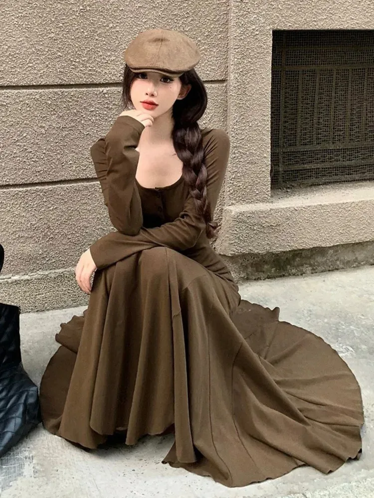 brown boots for dresses Alvana Floral Appliqué Maxi Dress Brown | Wedding Guest Dress