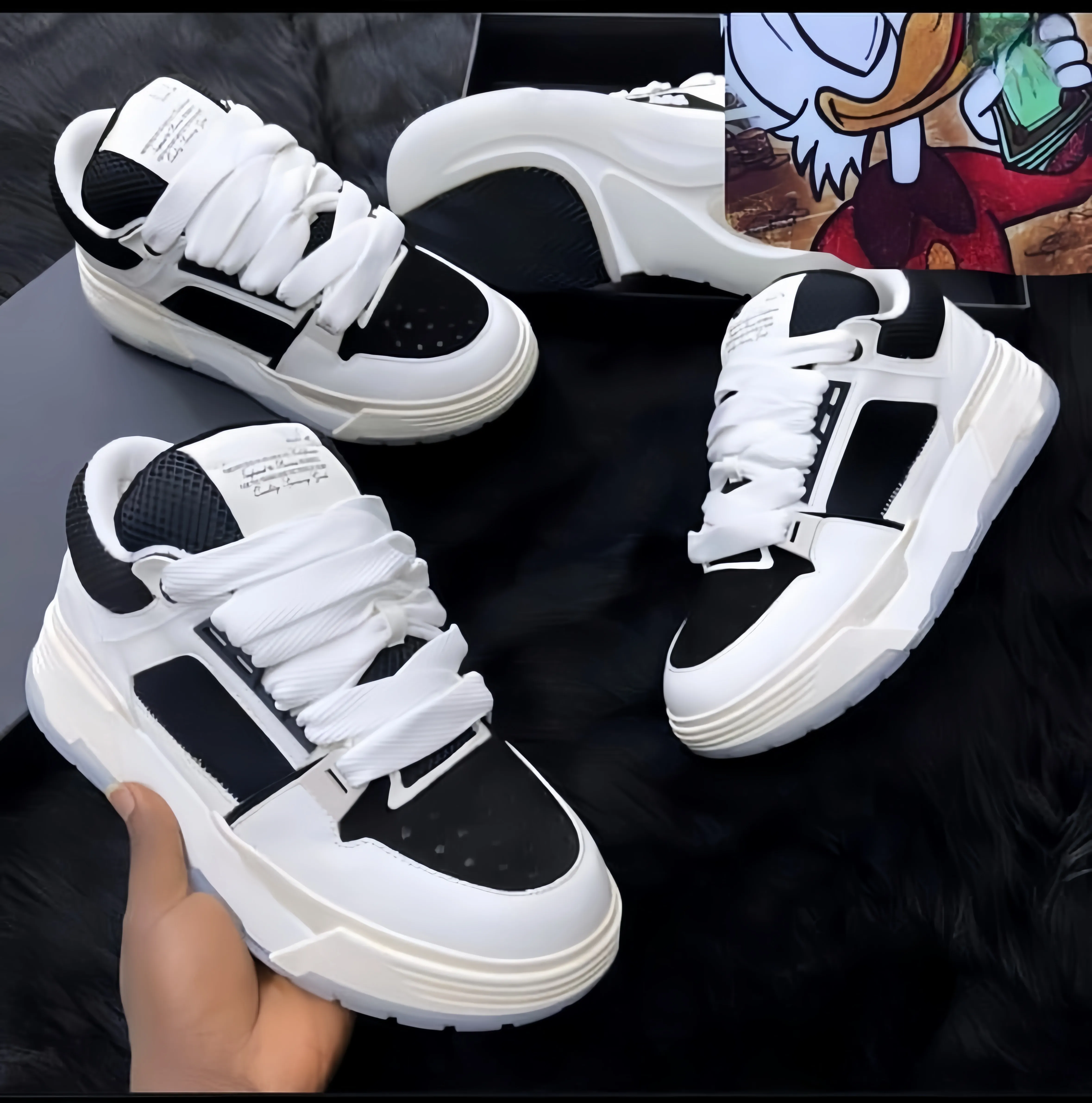 Platform dikke sneakers veter up zwart wit roze sociale enkel sportschoenen