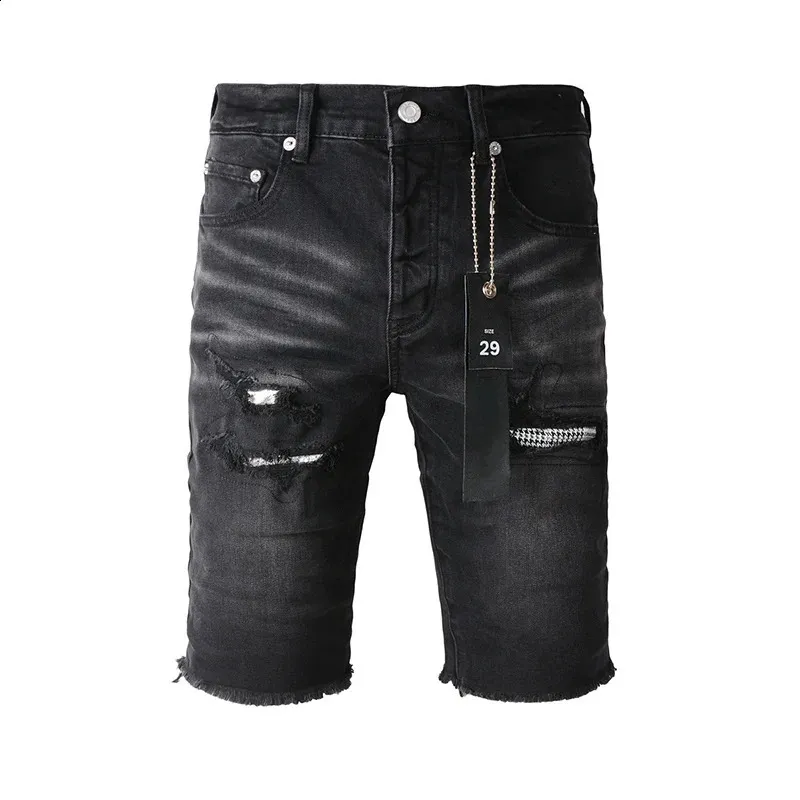 【Anyone more】Dabi Black Denim Rollup Shorts Stylish Summer Denim denim shorts with Ripped Detailing - 240816