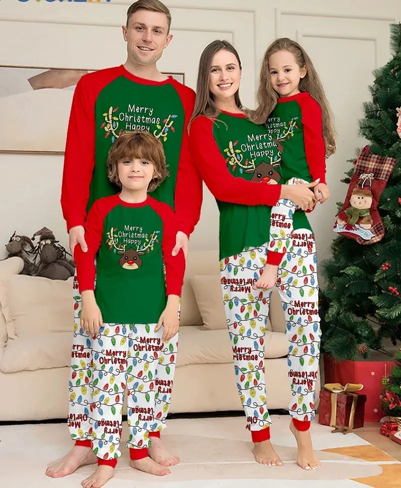 2025 Christmas Matching Family Pajamas Xmas Deer Print PJs Set for  Adults, Kids, Baby Jumpsuit Dog Clothes Festive Holiday Outfits