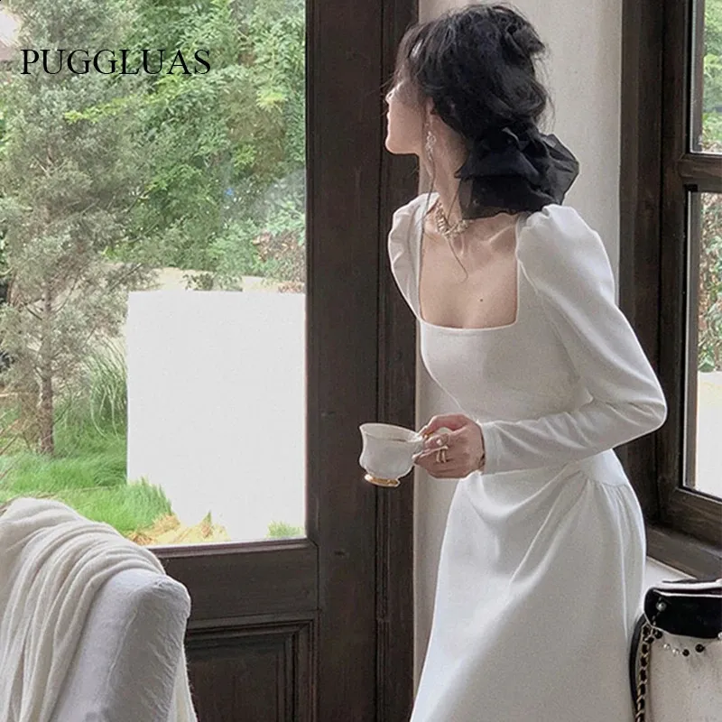 knee length dresses for ladies Square Neck Modern A Line Wedding Dresses With Long Sleeves -