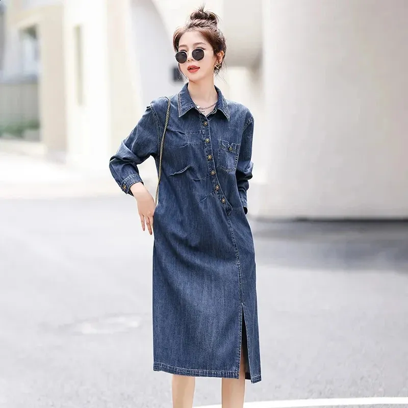 slim fit dress slacks Solange Jude Denim Dress in Navy main image 0