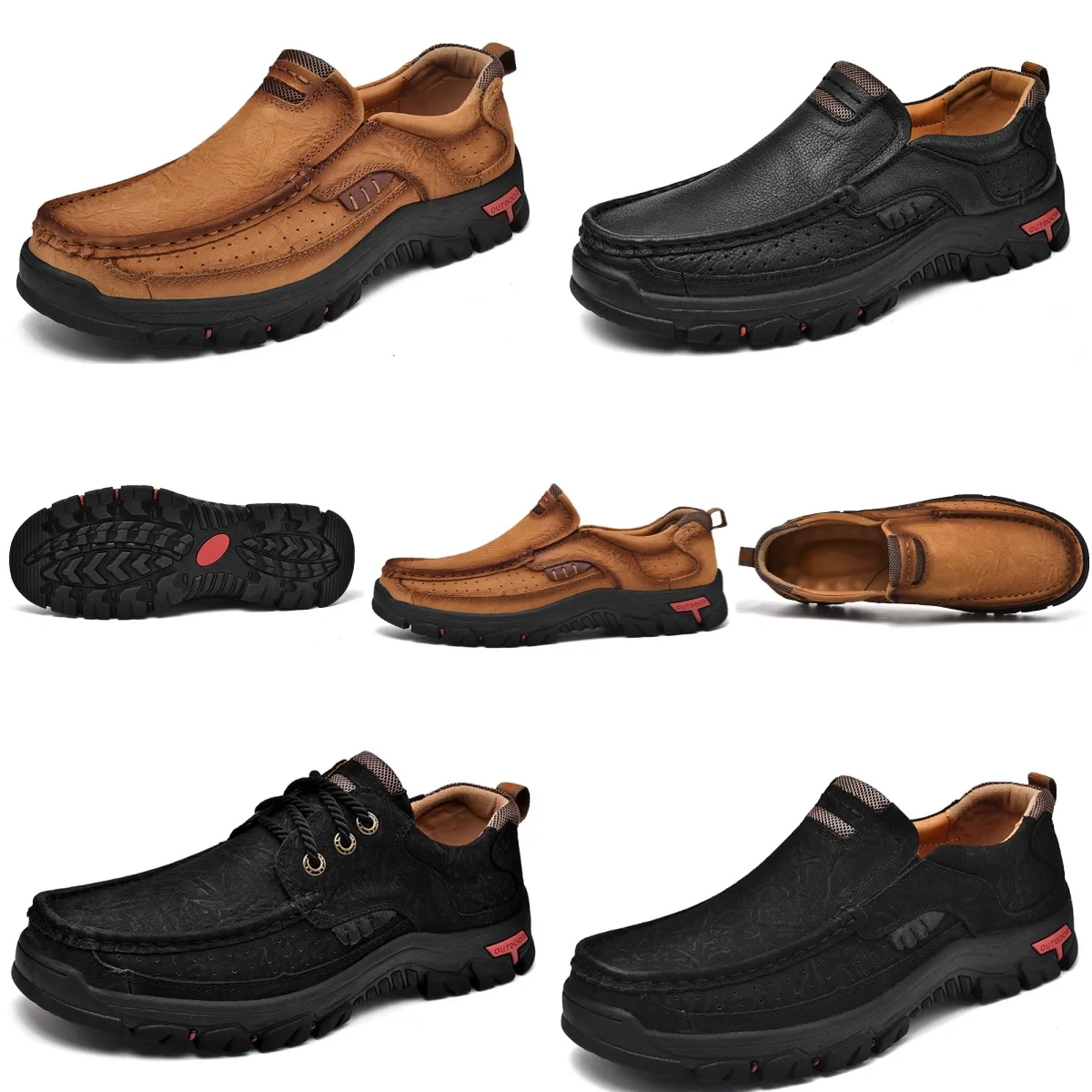 2024 New Fashion Shoes black brown Men s wrinkle leather casual shoes wear resistant Outdoor sports Breathable holes