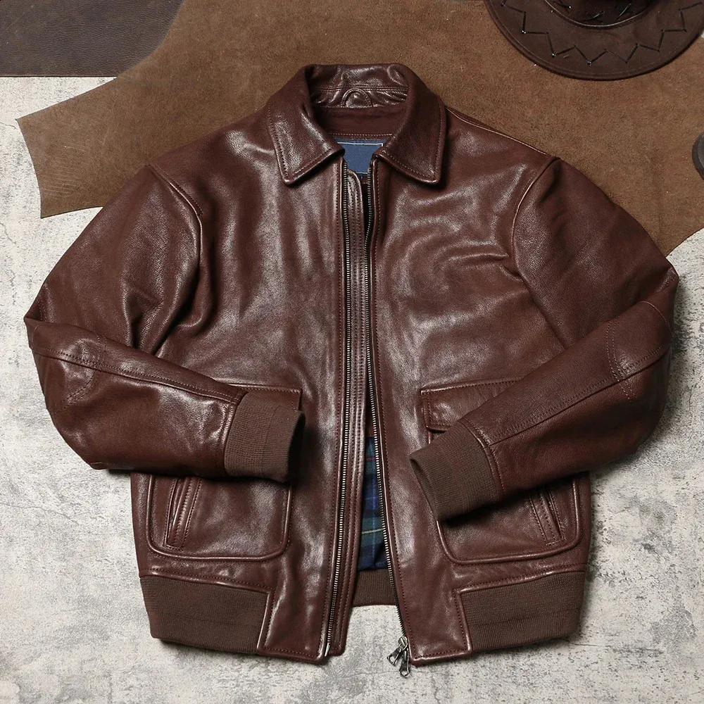 Premium Leather A2 Flight Jacket with Fur Collar - Retro