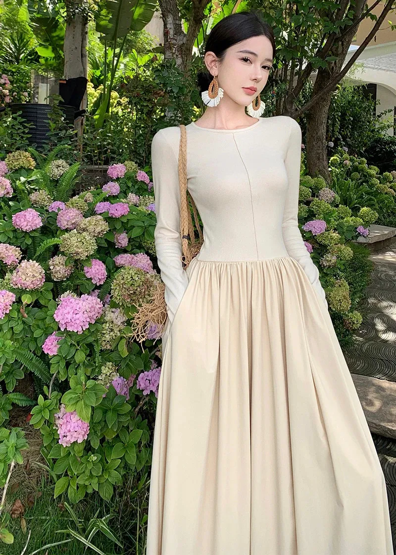Ucenter Dress Prom Dresses For Asian Skin Tone Casual Patchwork Long Dresses  For Women O Neck