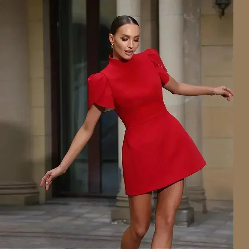 baby blue and gold dress Red Flutter Short Sleeve Back Tie Cutout Midi Dress main image 1