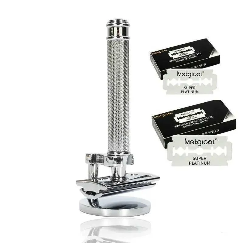 Premium Safety Razor Shaving Kit - Double Edge Razor with Stand & 10 ...