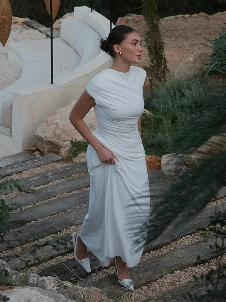 chiffon bodycon dress White Floor-Length Chiffon Bodycon Dress with Short Sleeves and Pullover  Closure for Summer from Dhgate Basic & Casual Dresses