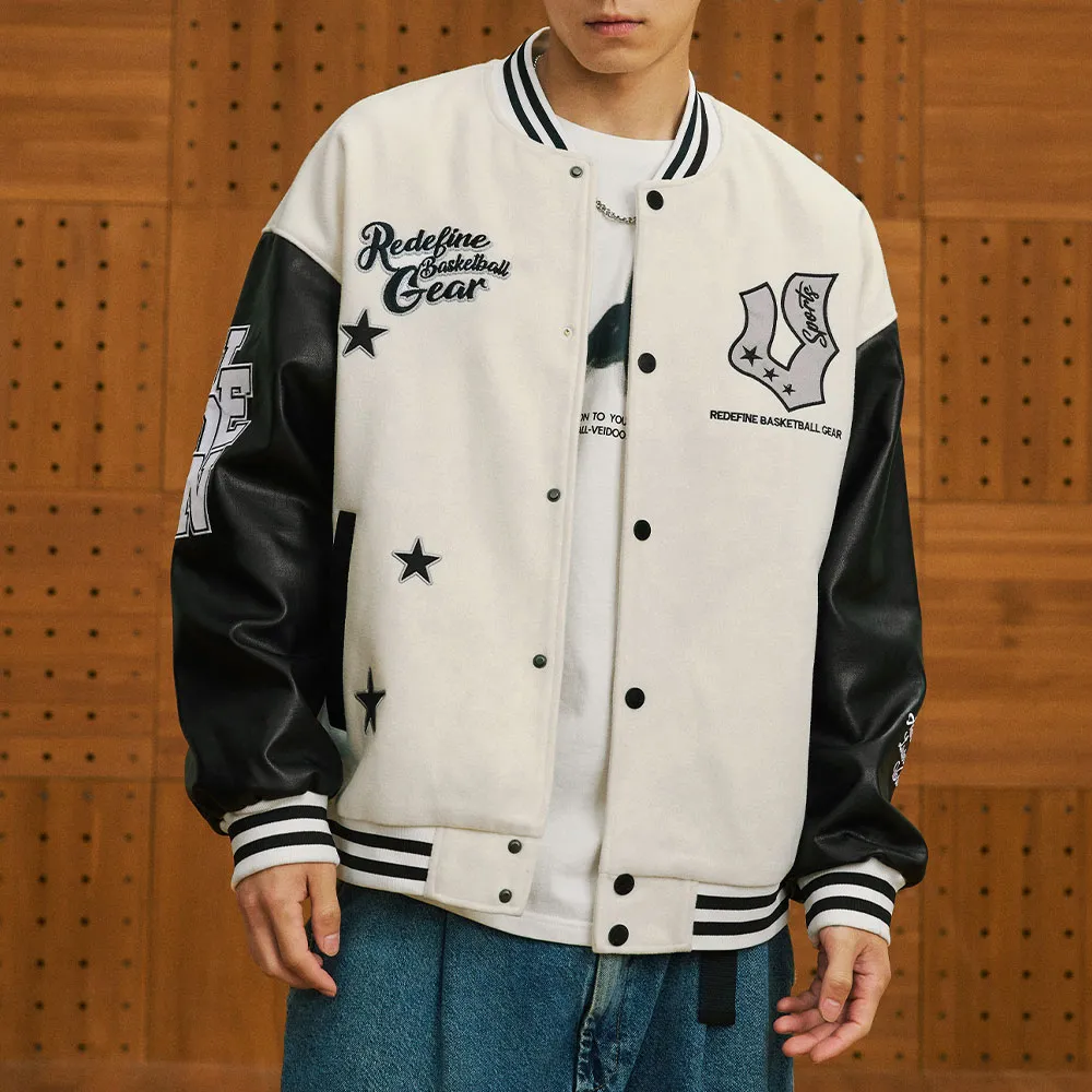 Veidoorn Preppy Varsity Jacket Herr Tonåringar Chic Bokstavstryck Kraftigt Broderi Avslappnad Baseballjacka för Höst och Vinter_voghion.com