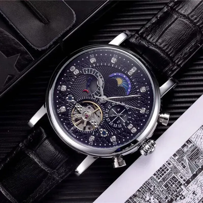 Men wristwatches Skeleton Tourbillon Hand-winding Mechanical Automatic watch Leather Watches_voghion.com