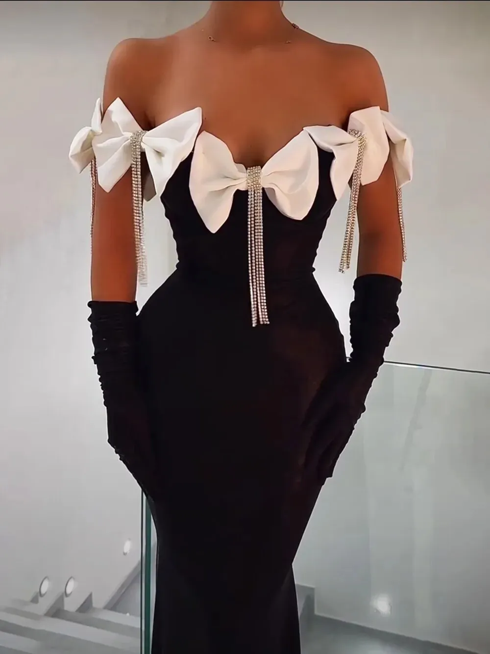 Women Off Shoulder Black Bow Tie Maxi Long XL Bandage Dress Floor-Length  Short Sleeve Chiffon Synthetic Fiber from Dhgate Urban Sexy Dresses - price  80.89