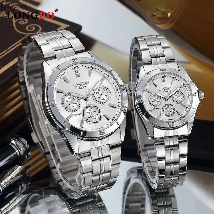LONGBO 8342 Waterproof Couple Watches Stainless Steel Custom Wristwatches Fashion Analog Quartz Watch