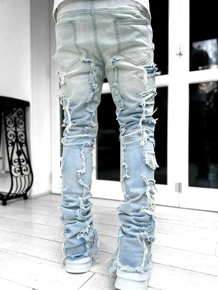 Jeans uomo neri slim fit con patch stile stacked primavera autunno_voghion.com