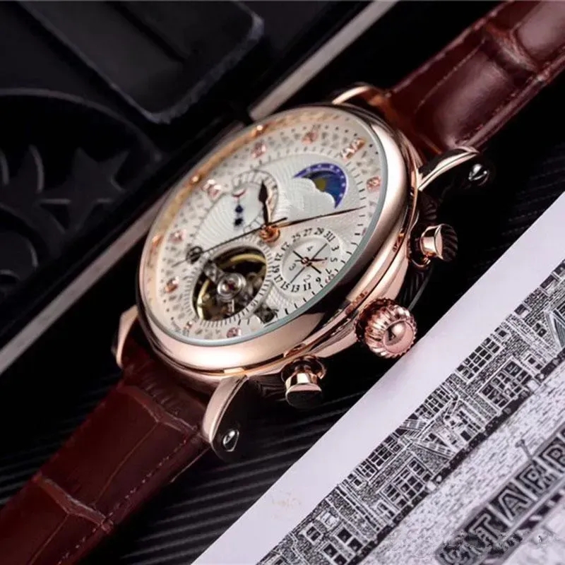 Men wristwatches Skeleton Tourbillon Hand-winding Mechanical Automatic watch Leather Watches_voghion.com