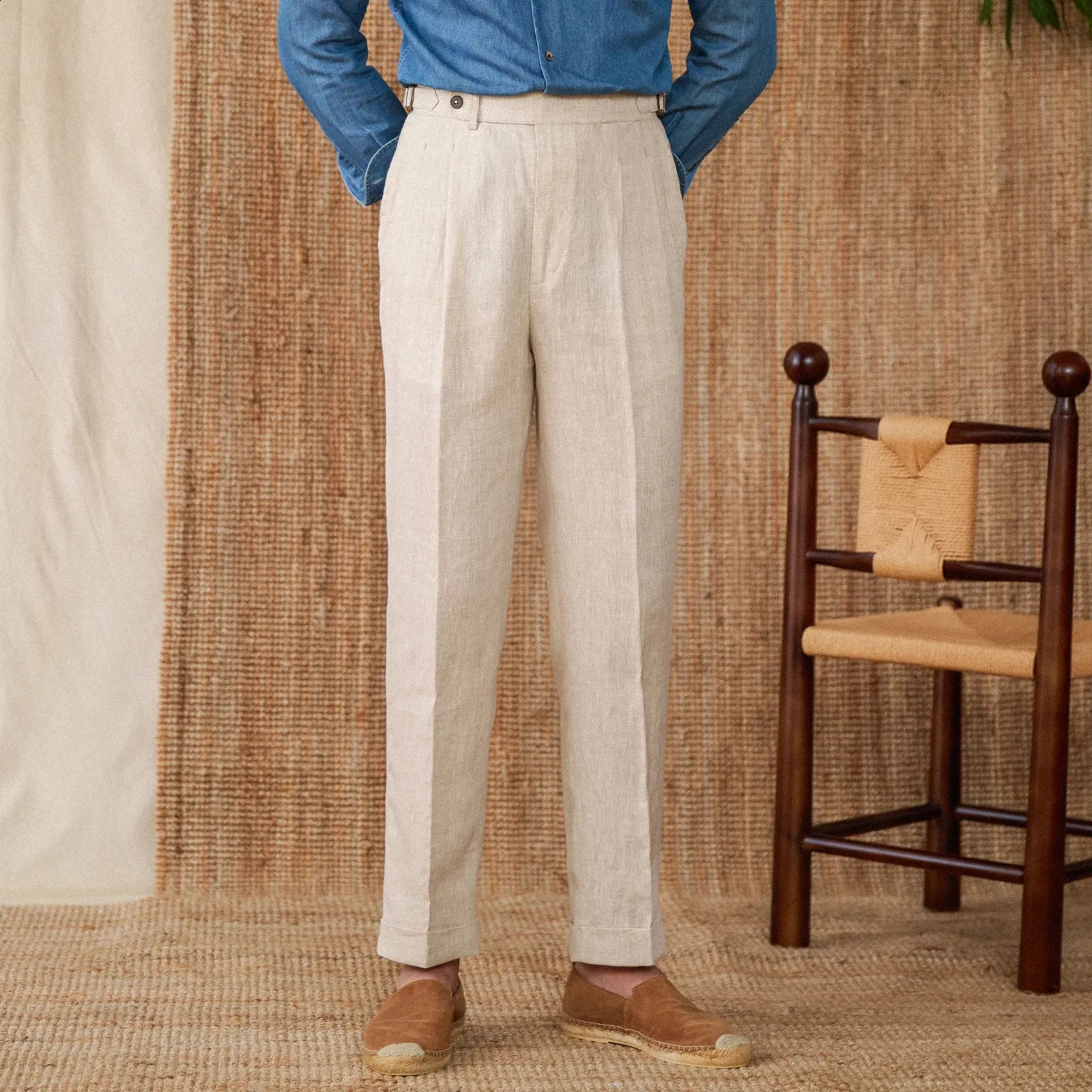 【2plan】Sealing one tuck linen banding slacks 2plan】Sealing one tuck linen banding slacks (2plan