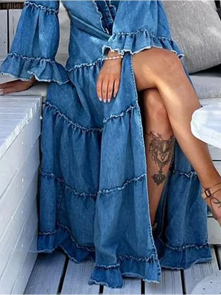 plus size denim dress amazon Standards & Practices: length and skims curves SHEIN CURVE+ Casual Plus Size