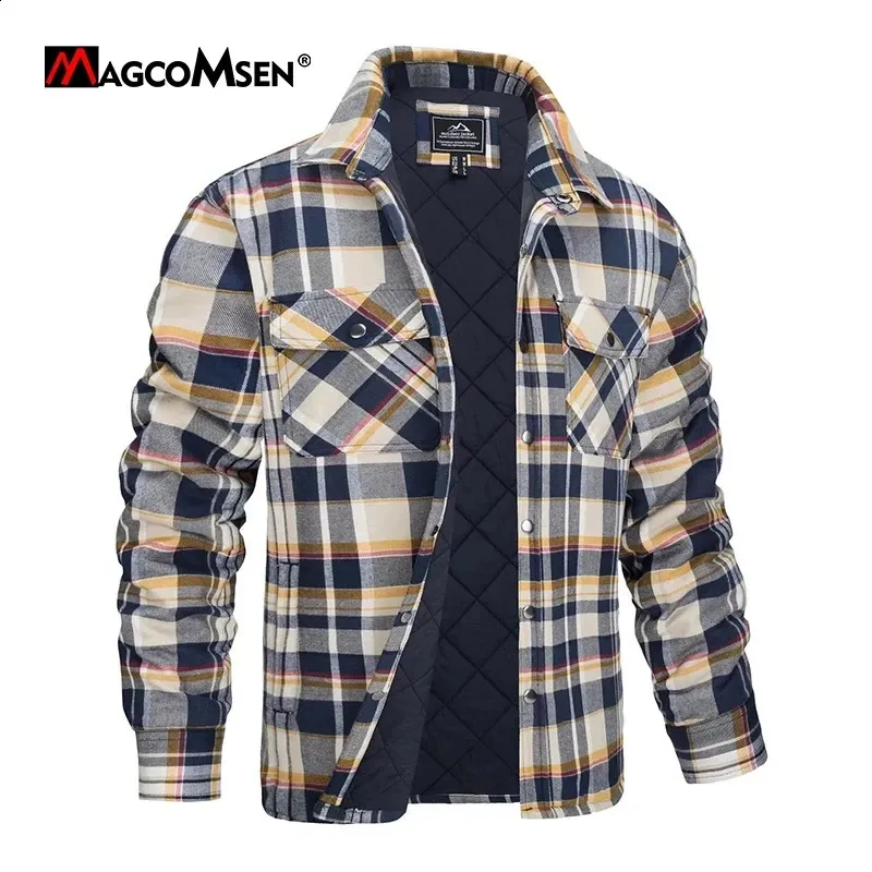 MAGCOMSEN Mens Plaid Flannel Mens Plaid Jacket Warm Thick Long Sleeve Winter Shirt With Cotton Quilted Lining For Autumn And Windproof Protection 240816 From Pong02 43.38 DHgate.Com