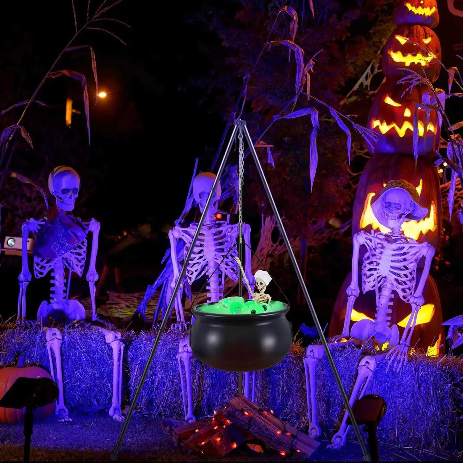 Chaudron Magique Halloween Avec Brumisateur Et LED - Bouteilles De Potion Flottantes - Déco Effrayante Pour Maison, Table (25 Cm)