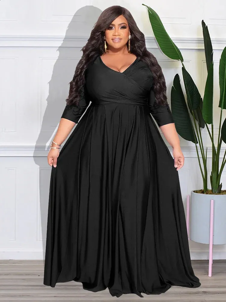 Plus Size Lace Up High Waist V Neck Plus Size Maxi Sundresses For Women Solid Streetwear Robe In 4XL Size Oversized Vestidos For Spring And Autumn 240819 From Sereinstore 39.74 DHgate.Com
