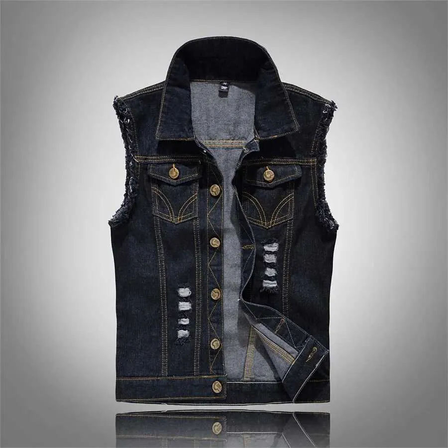 2024 Mens Sleeveless Sleeveless Denim Jacket Mens Oversized 6XL Blue Black Ripped Denim Vest Cowboy Waistcoat Tank Hip Hop Streetwear From Sihuai03 31.32 DHgate.Com