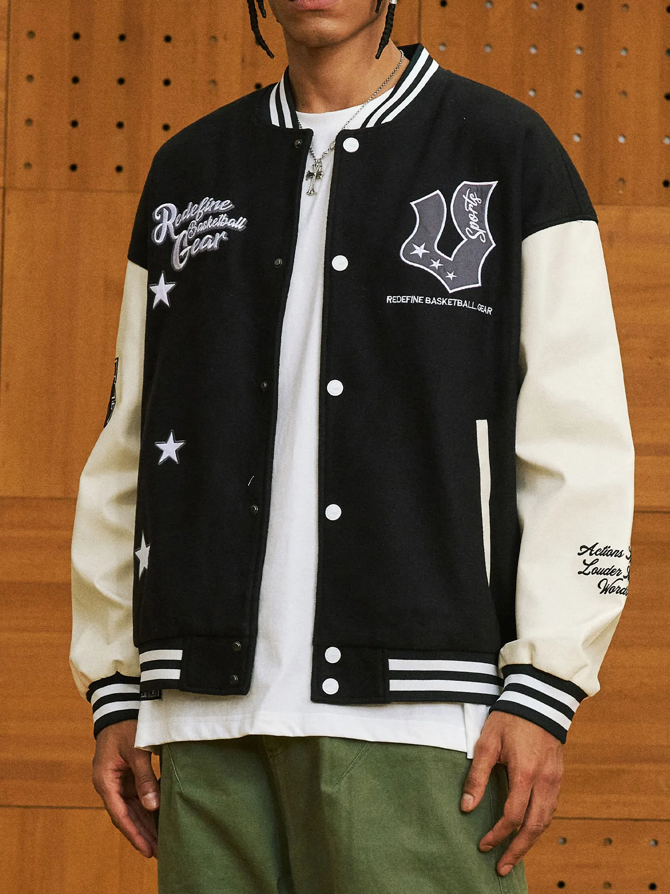 Veidoorn Preppy College-Jacke für Herren und Teenager, schicker Buchstabendruck, starke Stickerei, lässiger Baseball-Mantel für Herbst und Winter_voghion.com