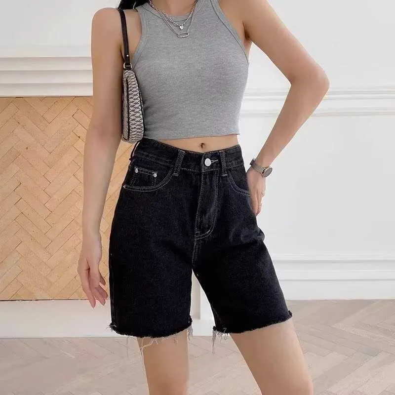 Y2K High Waist Denim Shorts - Womens Straight Leg Jeans Hot