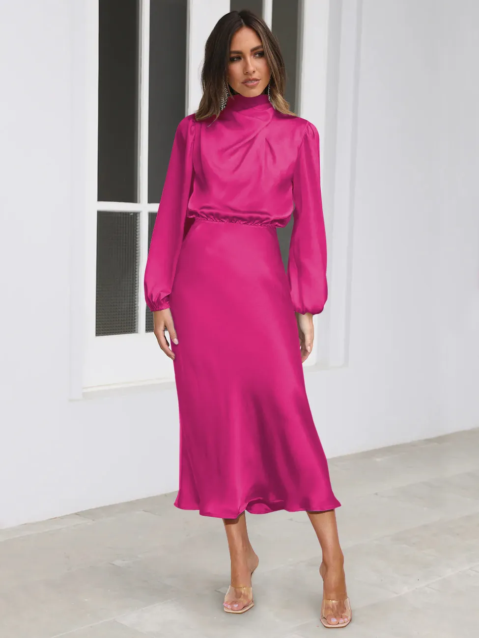 Elegant Satin Loose Dress for Women - Perfect for Autumn and Winter - Ideal Evening Gift