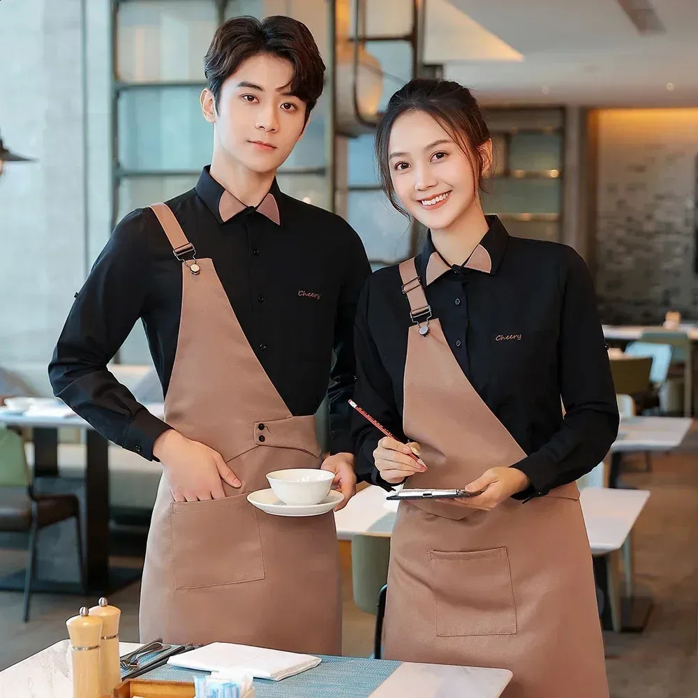 Restaurant Uniforms Long Sleeve Set: Waiter Outfit With Apron For