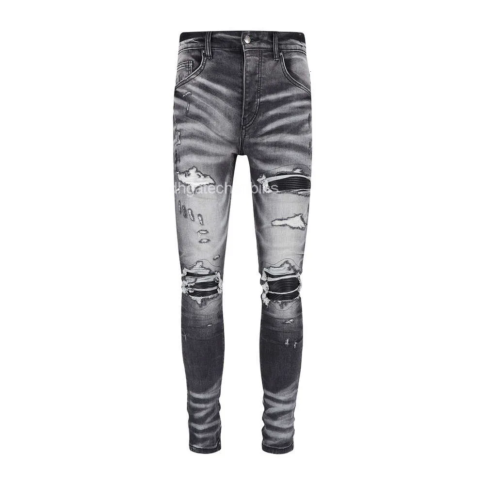 ★24AW AMIRI DENIM グレー フロントジップ コットン ジーンズ New Fashion 2022 Damaged Men's Washed Grey Designer