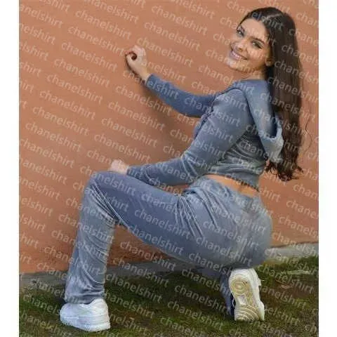 Womens Velvet Two Piece Tracksuit Set With Sweatsuit And Pink Pant Suit Coutoure Collection From Chanelshirt 6.21 DHgate.Com