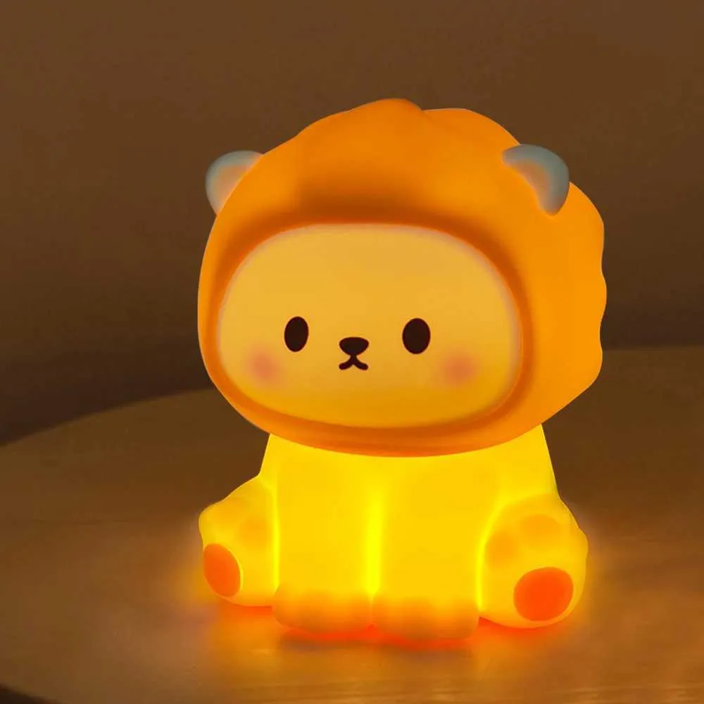 Kawaii Lion Night Light Rechargeable 3 Level Dimmable Silicone