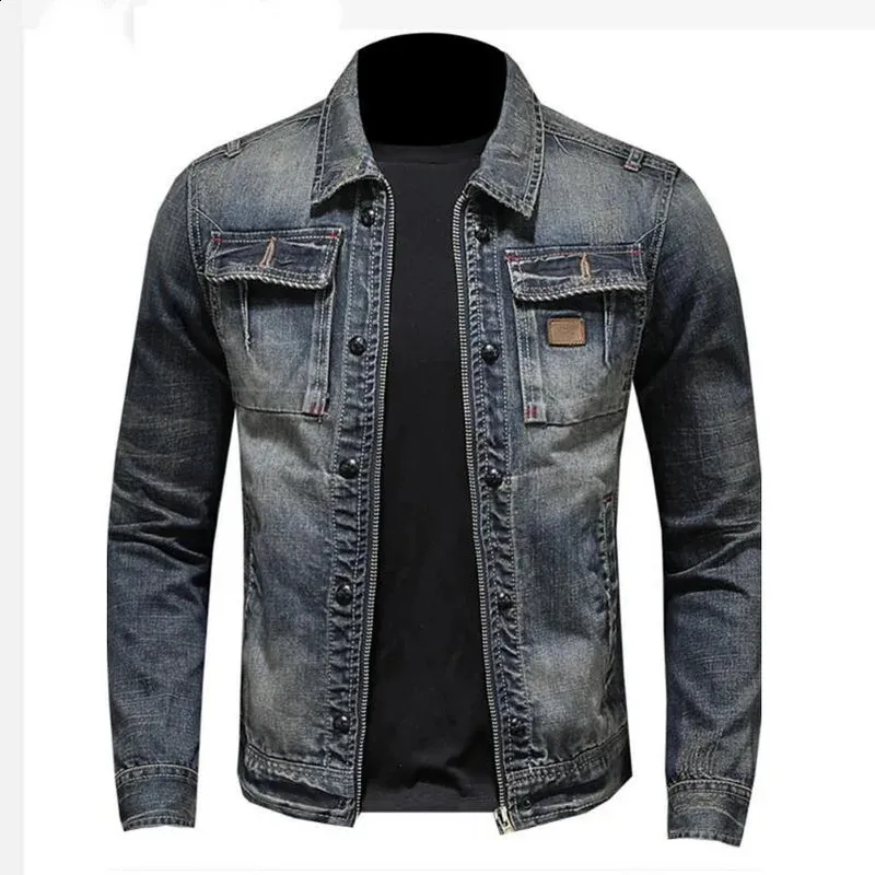 Spring And Autumn Tear Vintage Denim Jacket Mens Highquality Large