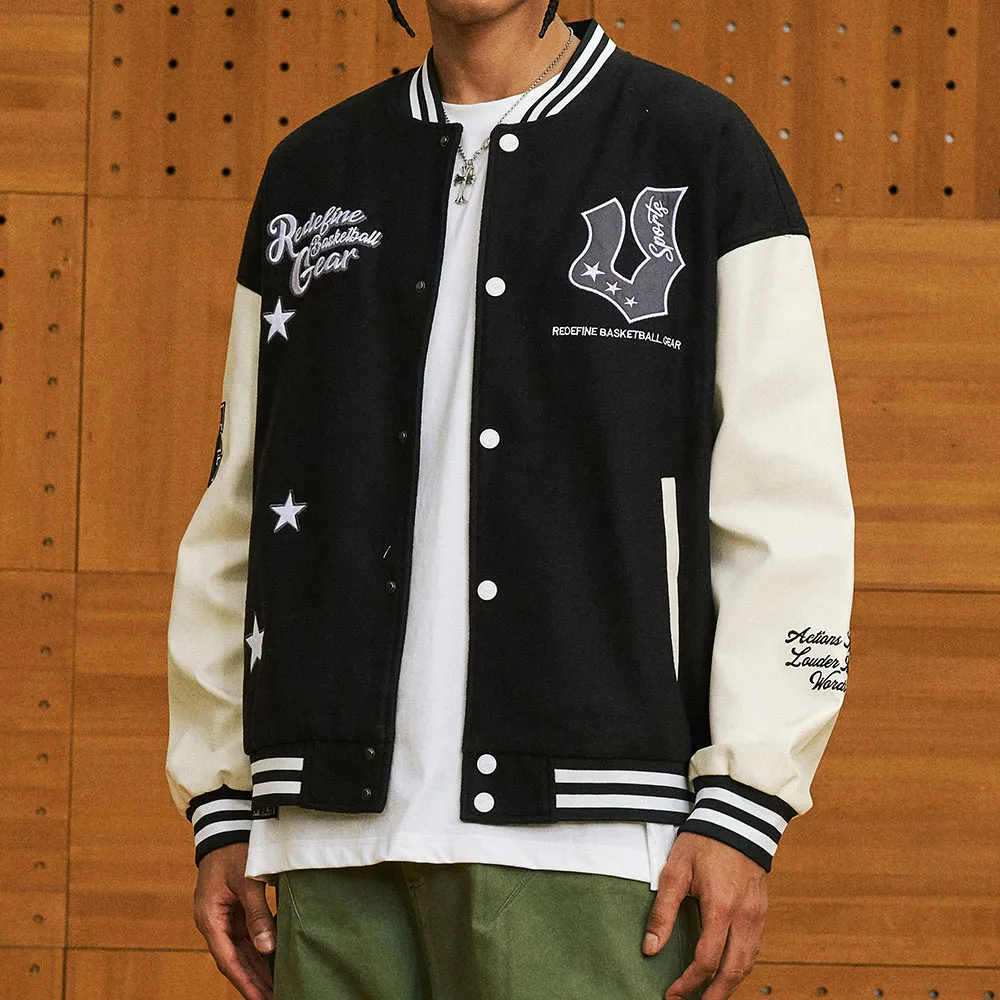 Veidoorn Preppy Varsity Jacket Herr Tonåringar Chic Bokstavstryck Kraftigt Broderi Avslappnad Baseballjacka för Höst och Vinter_voghion.com